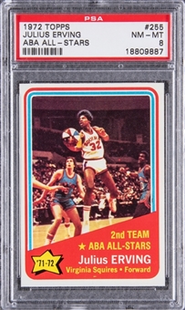 1972-73 Topps #255 Julius Erving "ABA All-Stars" Rookie Card – PSA NM-MT 8